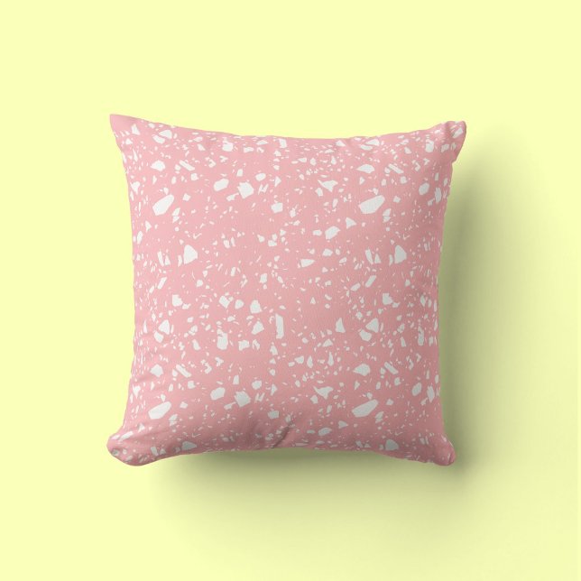 Coussin Girly Pastel Rose Blanc Abstrait Terrazzo Motif (Créateur téléchargé)