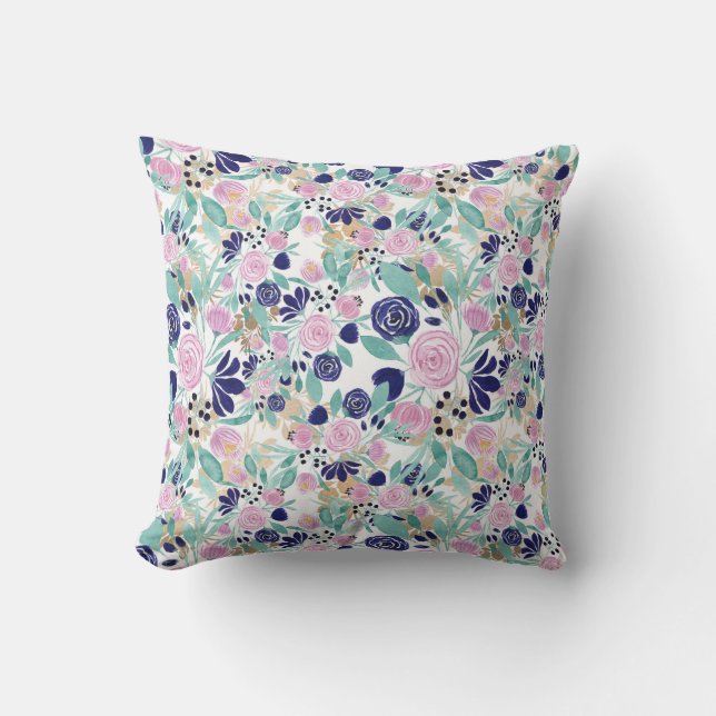 Coussin Girly Pink Navy Blue Gold Watercolor (Recto)