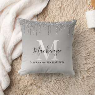 Coussin Girver Silver Grey Parties scintillant Nom du mono