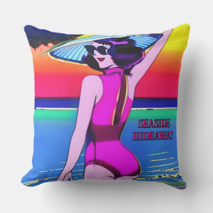 Coussin Glam 1950s Baignade Girl Texte modifiable