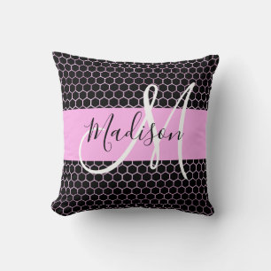 Coussin Glam Black Metallic Rose Honeycomb Nom