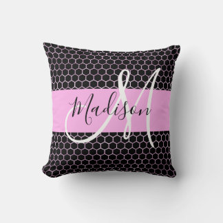 Coussin Glam Black Métallic Rose Nid d'abeille Monogramme 