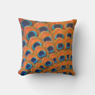 Coussin Glam Boho Orange Blue Peacock Plumes