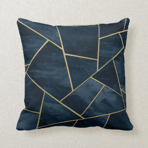 Coussin Glam géométrique en or bleu de la marine de nuit