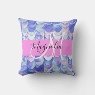 Coussin Glam Iridescent Écailles de Sirène Monogramme Nom