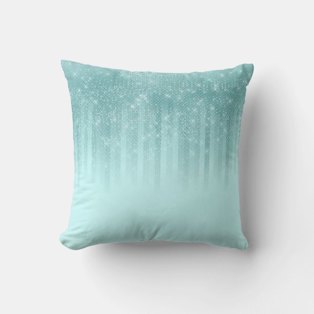 Coussin Glam Mint Green Aqua Parties scintillant Gradient  (Recto)