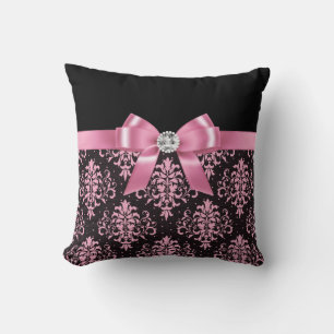 Coussin Glam Rose Bow-Pink Lace-Noir