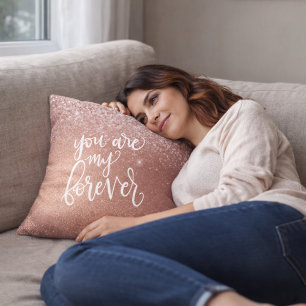 Coussin Glam Rose Gold Paillettes « Tu es mon pour toujour