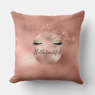 Coussin Glam rose or rose brillant noir cils