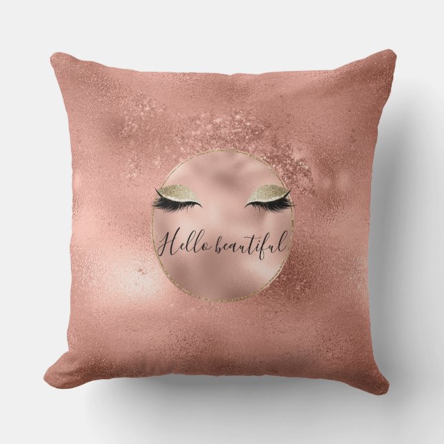 Coussin Glam rose or rose brillant noir cils (Recto)