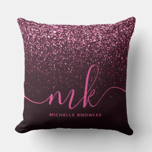 Coussin Glam Rose Parties scintillant rose moderne Script