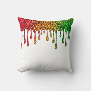 Coussin Glam Rouge Jaune Vert Rasta Arc-en-ciel Paillettes