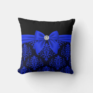 Coussin Glam Royal Bleu Bow Bleu dentelle noir