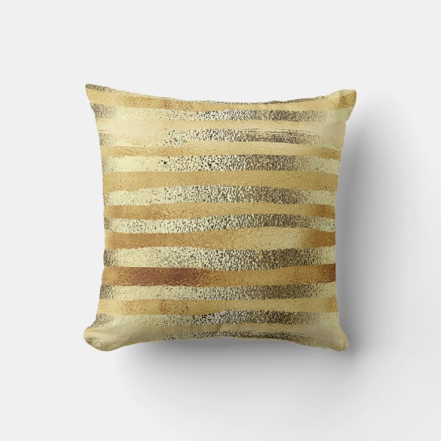 Coussin Glamour Chic faux or rayures métalliques (Recto)