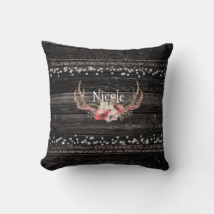 Coussin Glamour de Campagne Rustique Fleurs & Bois de Cerf