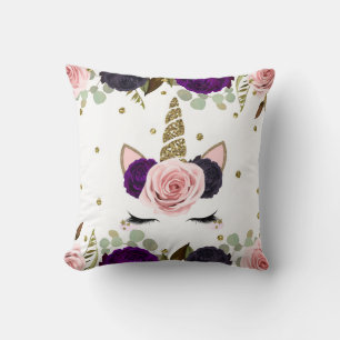Coussin Glamour Floral Sombre Paillettes Dorées Licorne Te