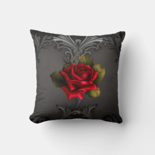 Coussin Glamour gothique Rose rouge Noir Ornemental Glam