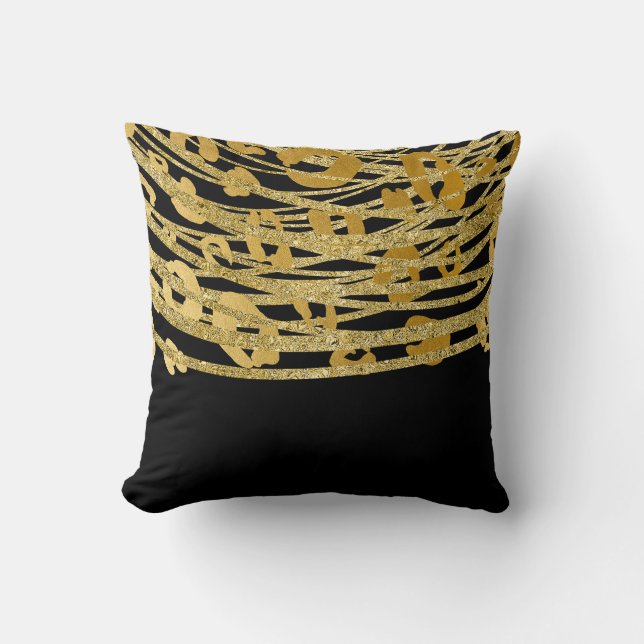 Coussin Glamour Imprimé Léopard Guépard Noir Or Doré (Recto)