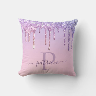 Coussin Glamour Violet Gouttes de Paillettes Élégant Monog