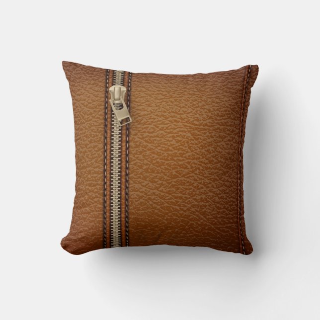 Coussin glissière en bronze grunge brun en cuir cousu (Recto)