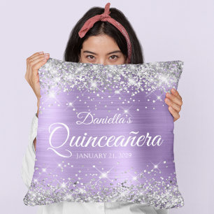 Coussin Glitter Argent Violet Clair Quinceañera