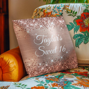 Coussin Glitterie brillant Rose or Foil glam Sweet 16