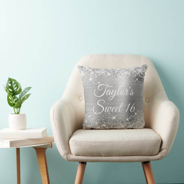 Coussin Glitterie étincelante Silver Glam Sweet 16 (Chaise)