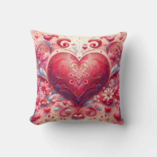 Coussin Glittering Swirl Pink Heart Throw Pillow (Recto)
