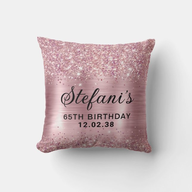 Coussin Glittery Blush Rose Gold Foil 65e anniversaire (Recto)