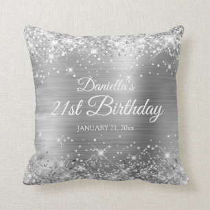 Coussin Glittery Silver Foil 21e anniversaire