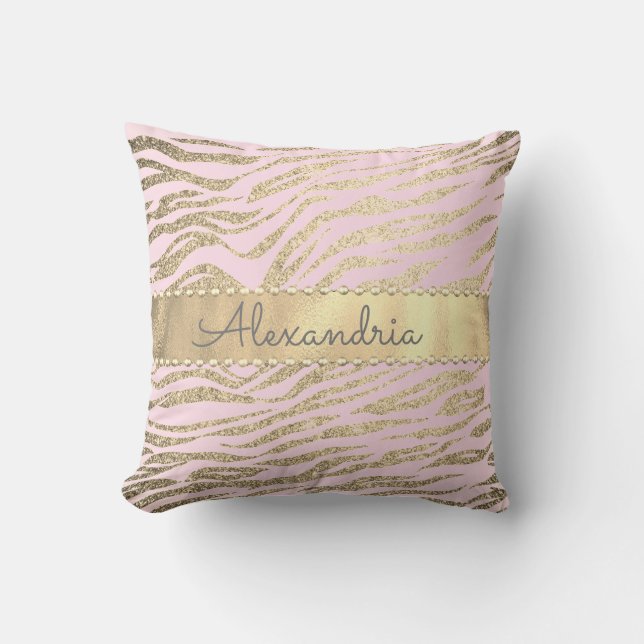 Coussin Glittery Zebra Imprimer sur Rose Blush  (Recto)