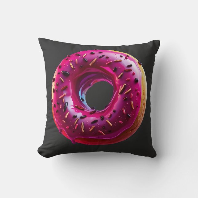 Coussin Glossy Pink Donut with Dark Sprinkles (Recto)