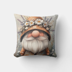 Coussin Gnome de fleur fantaisiste : Art aquarelle adorabl