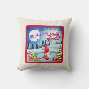 Coussin Gnome de Noël enneigé et cadeaux du traîneau du Pè