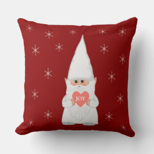 Coussin Gnome de Noël et flocons de neige sur Crimson Red