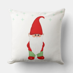 Coussin Gnome mignonne et étoiles en blanc