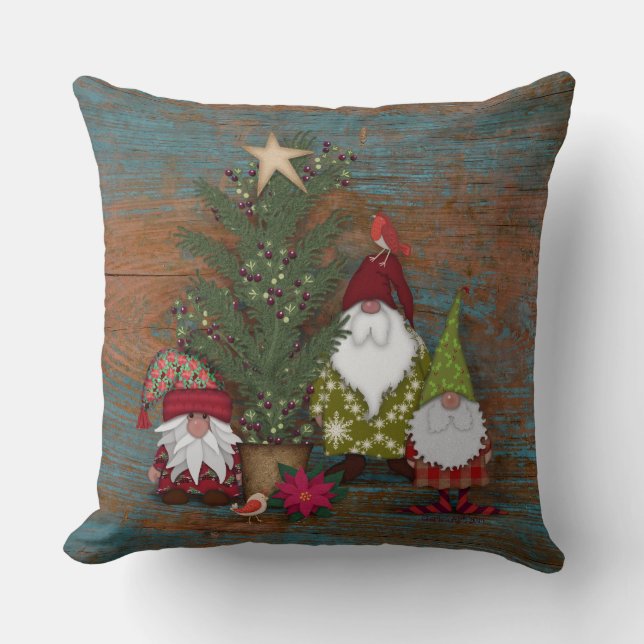Coussin Gnomes d'art populaire et sapin de Noël | L'art de (Recto)