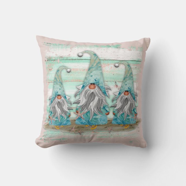Coussin Gnomes de la plage de couleur d'eau bleu tropical (Recto)