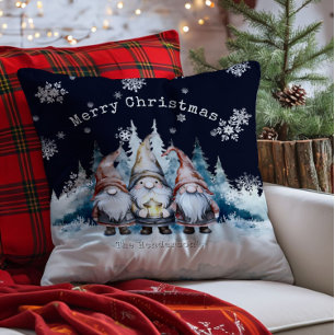 Coussin Gnomes de Noël à l'aquarelle Personnalisés