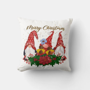 Coussin Gnomes de Noël Poinsettia Bois Fantaisiste