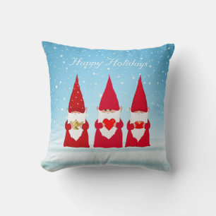Coussin Gnomes de Noël sur fond bleu clair