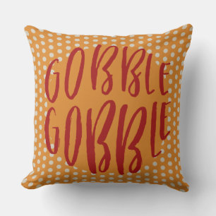 Coussin Gobble Gobble Orange Pois Thanksgiving