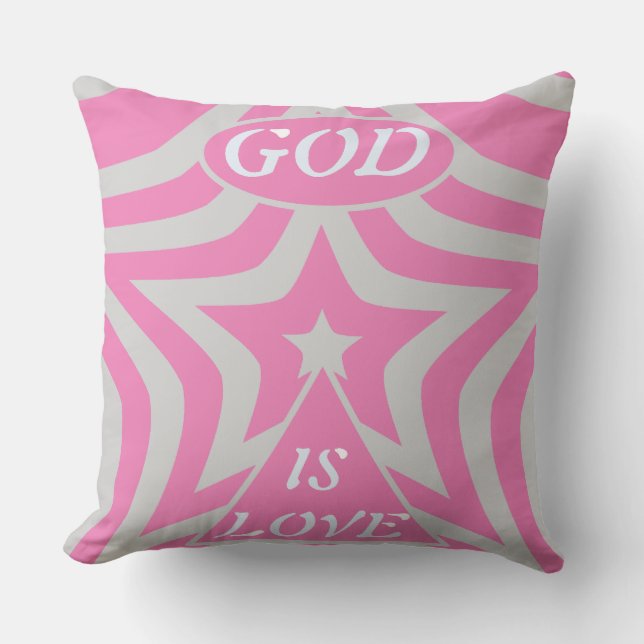 Coussin "God Is Love" Pastel Pink & Gray Star Christian (Recto)