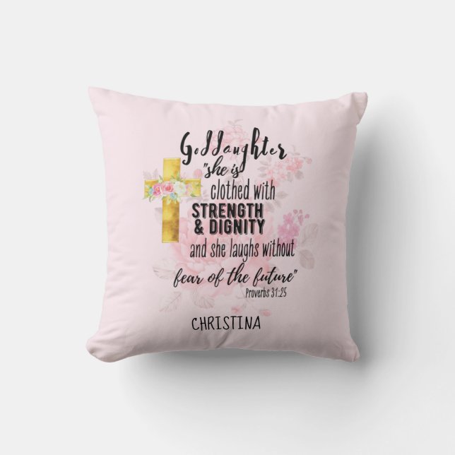 Coussin Godgirl Cadeau Motivation Encouragement NOMMÉ (Recto)