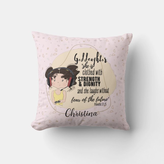 Coussin Godgirl Citation Cadeau Proverbe Gamer Rose fille  (Recto)