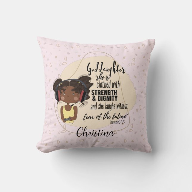 Coussin Godgirl Citation Cadeau Proverbe Gamer Rose Girl (Recto)