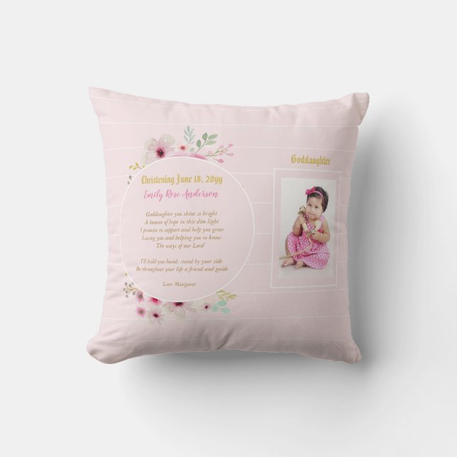 Coussin Godgirl POEM Christening PHOTO Baptême rose (Recto)
