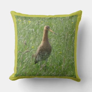 Coussin Godwit mignon dans l'oreiller à lancer d'herbe
