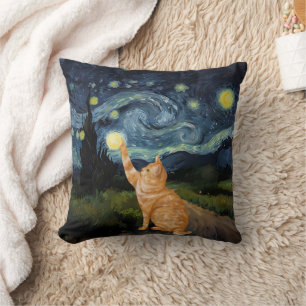Coussin Gogh Kitty Starry Night Chat
