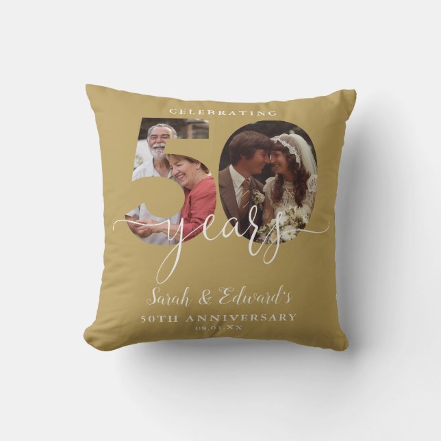 Coussin Gold 50e anniversaire Mariage 2 photo (Recto)